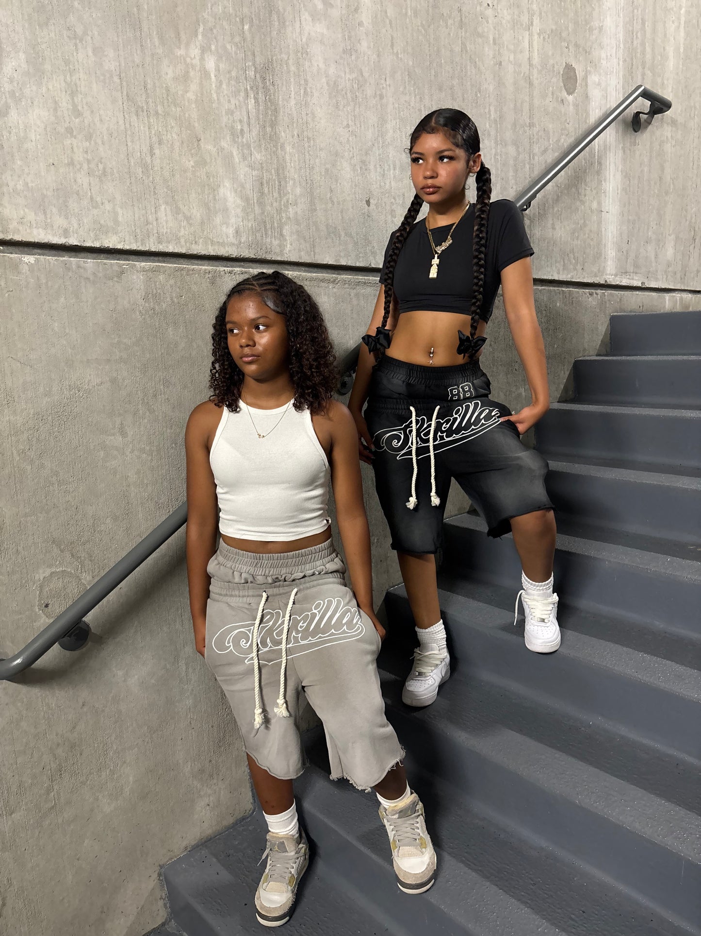 Gray double waisted “Skrilla” shorts