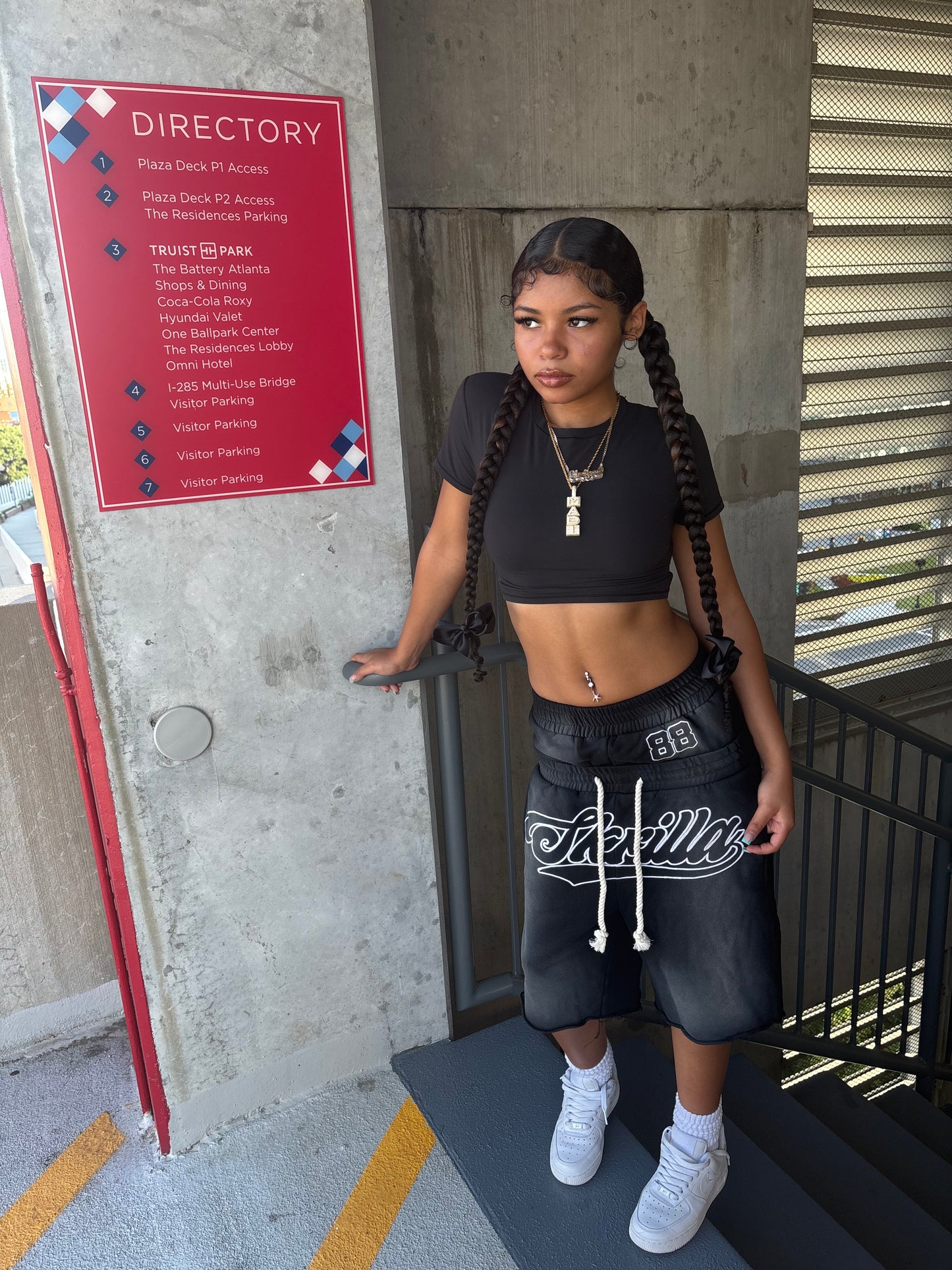 Black double waisted “Skrilla” shorts