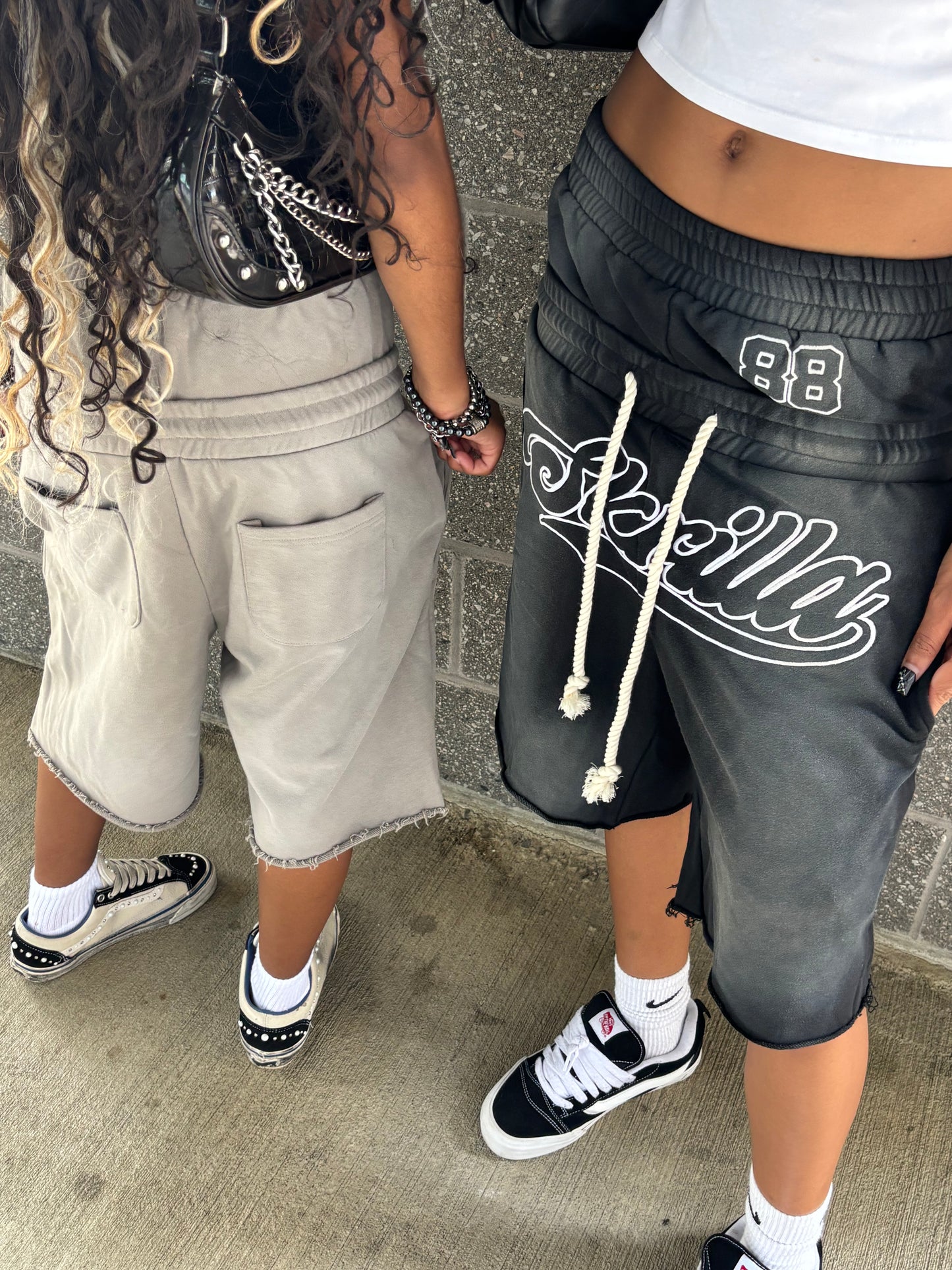 Black double waisted “Skrilla” shorts