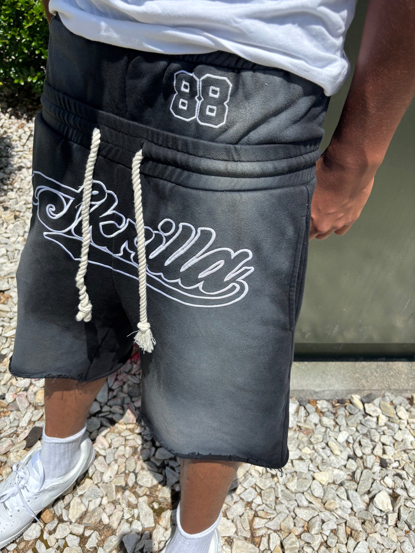 Black double waisted “Skrilla” shorts