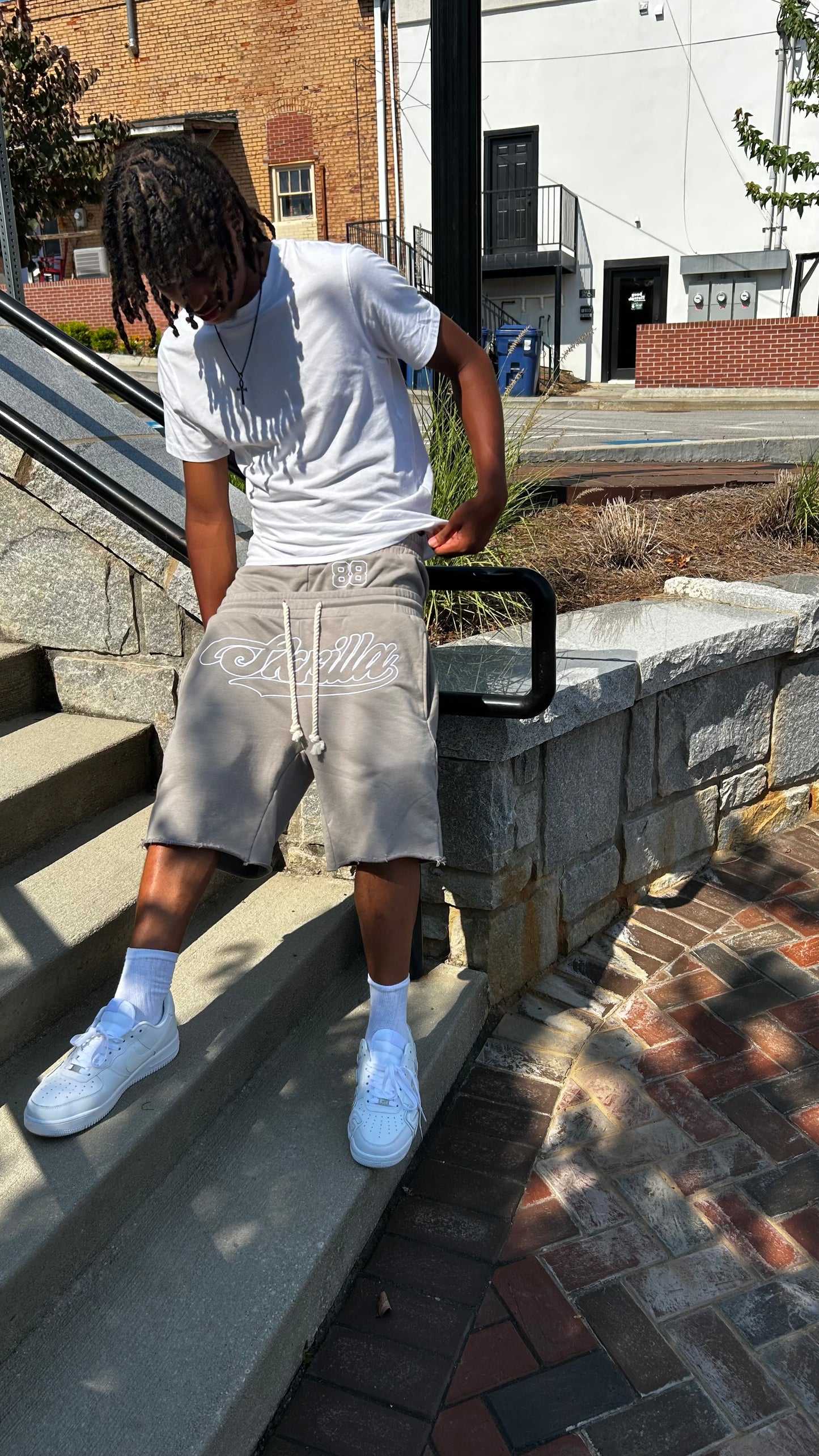 Gray double waisted “Skrilla” shorts