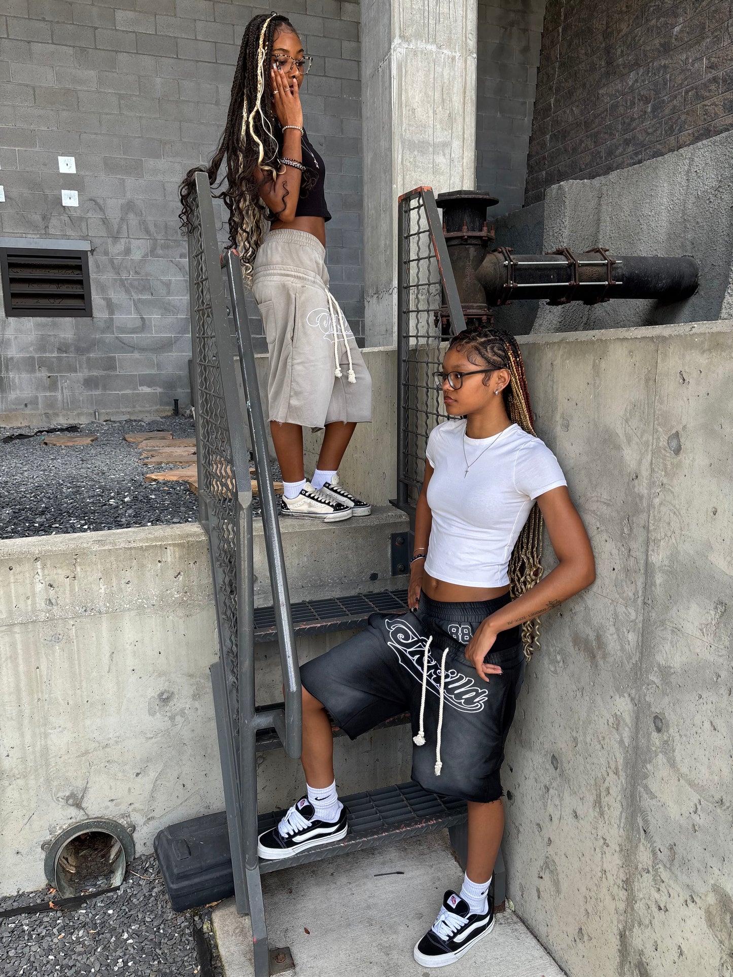 Black double waisted “Skrilla” shorts