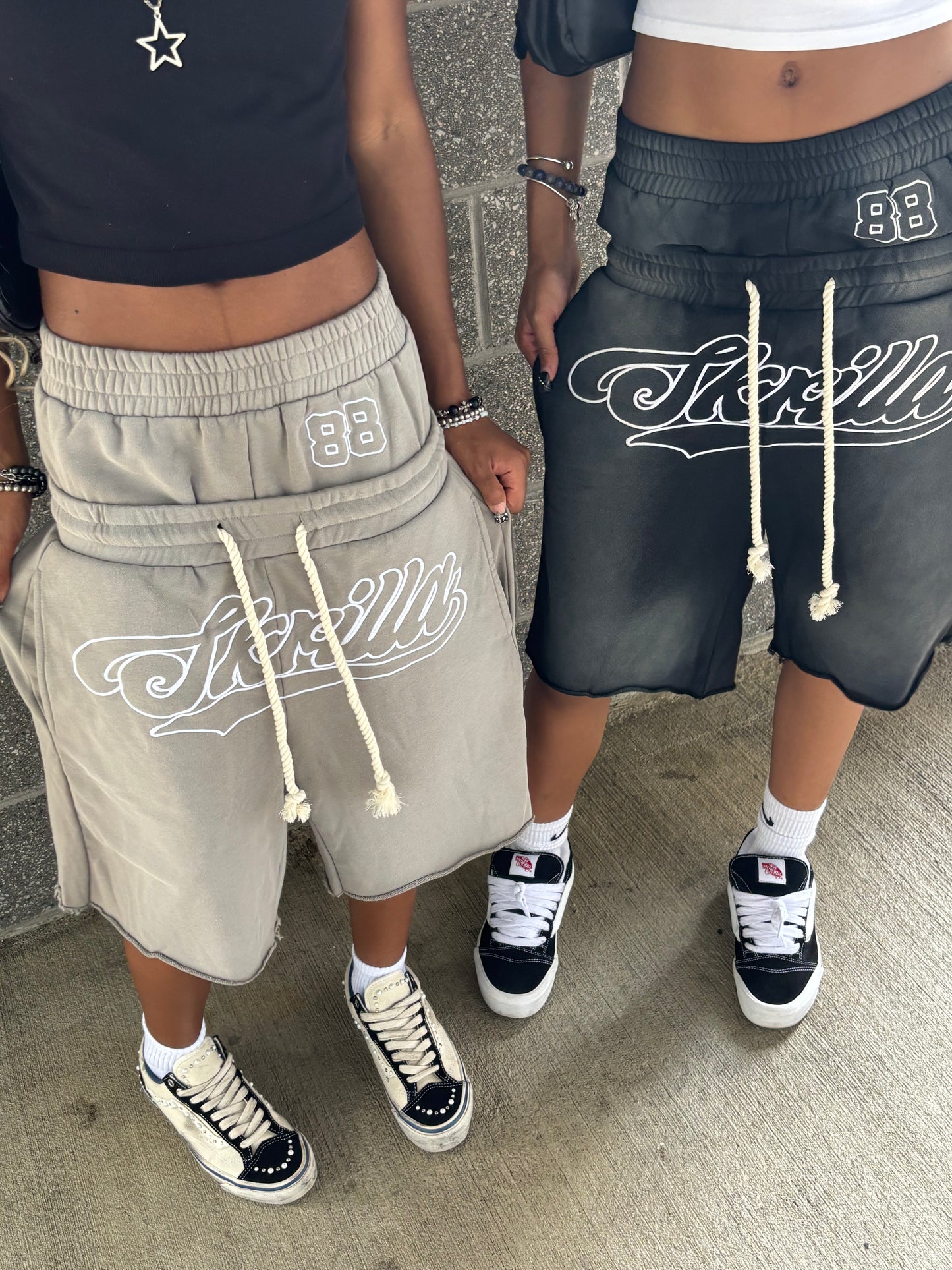 Gray double waisted “Skrilla” shorts