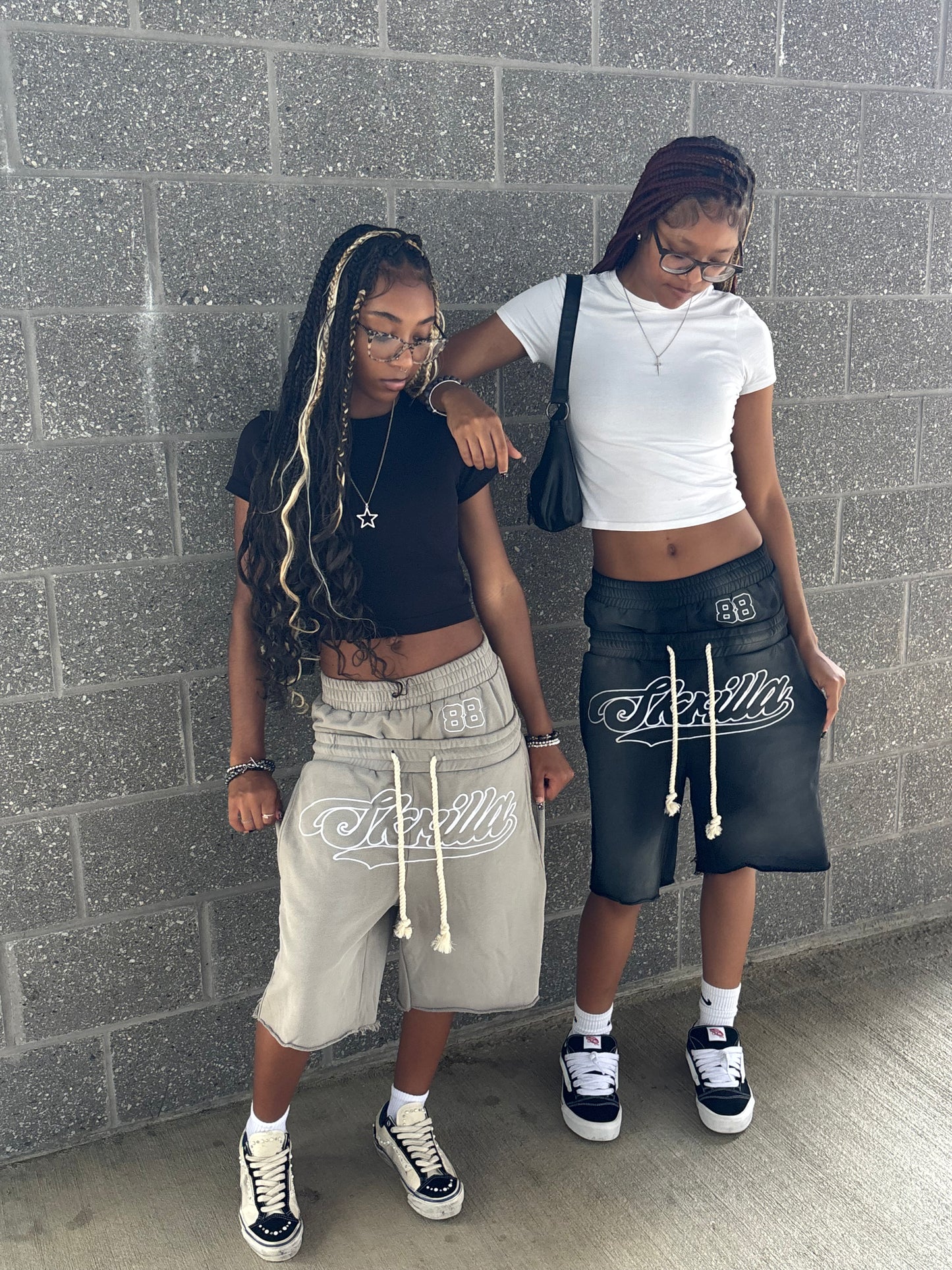Gray double waisted “Skrilla” shorts