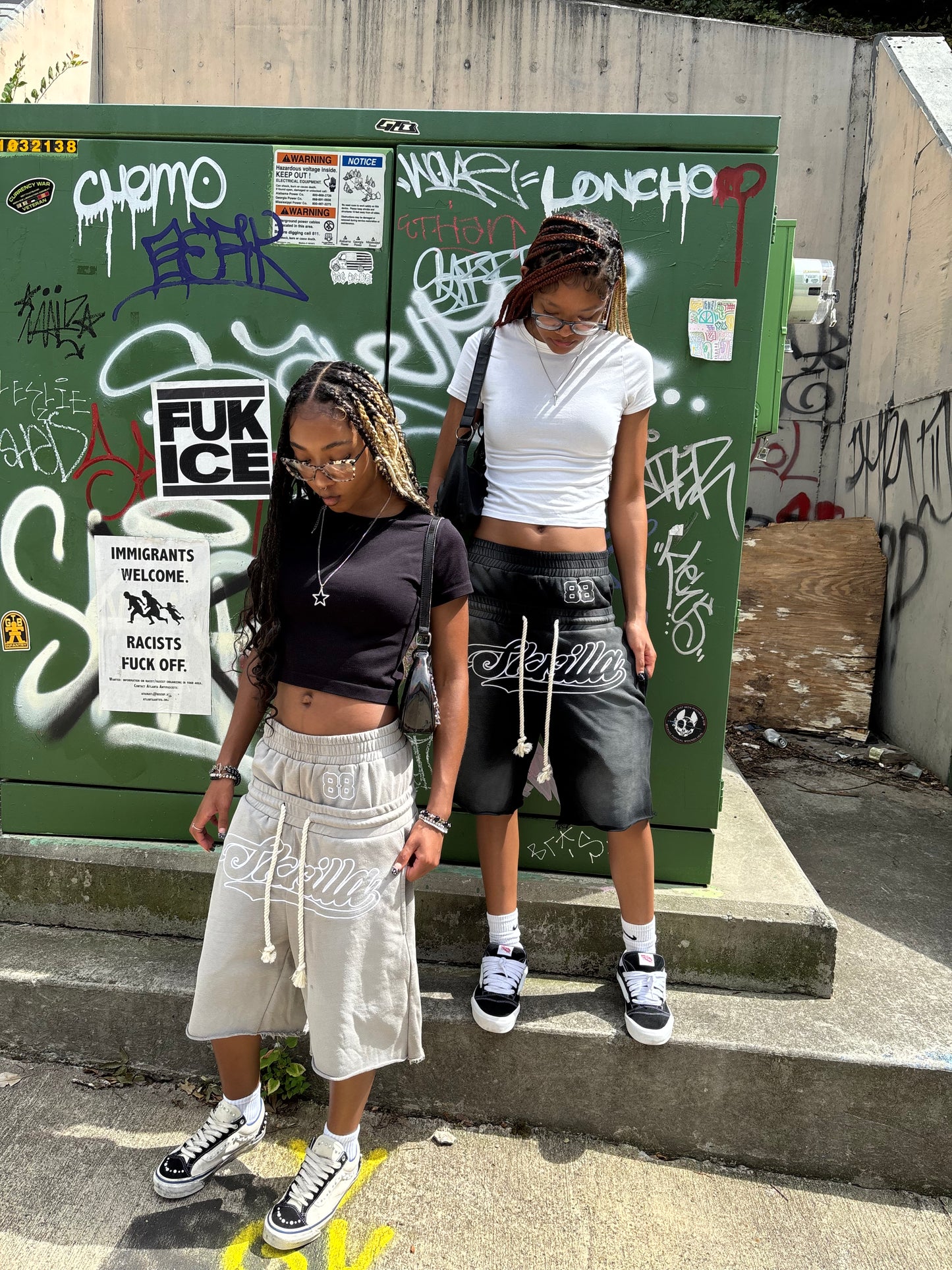Gray double waisted “Skrilla” shorts